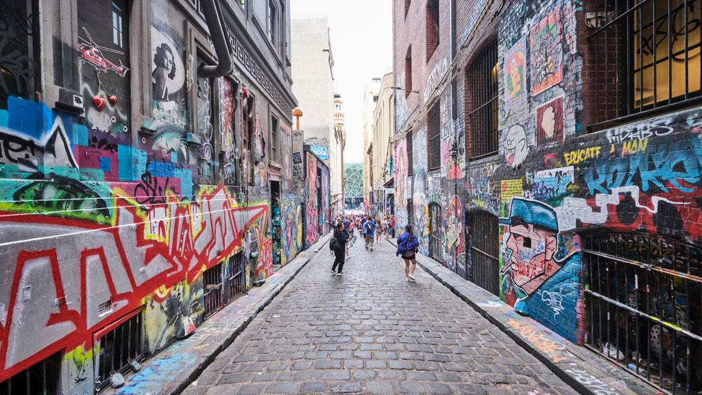 Vue panoramique des ruelles street art de Melbourne pour séjour linguistique culturel